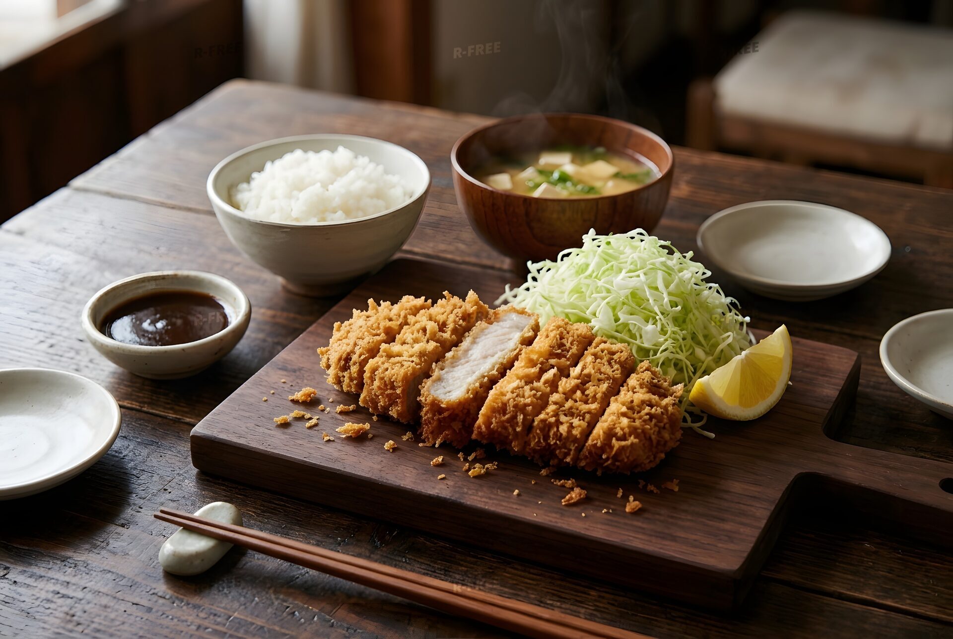 キャベツを添えたとんかつ定食