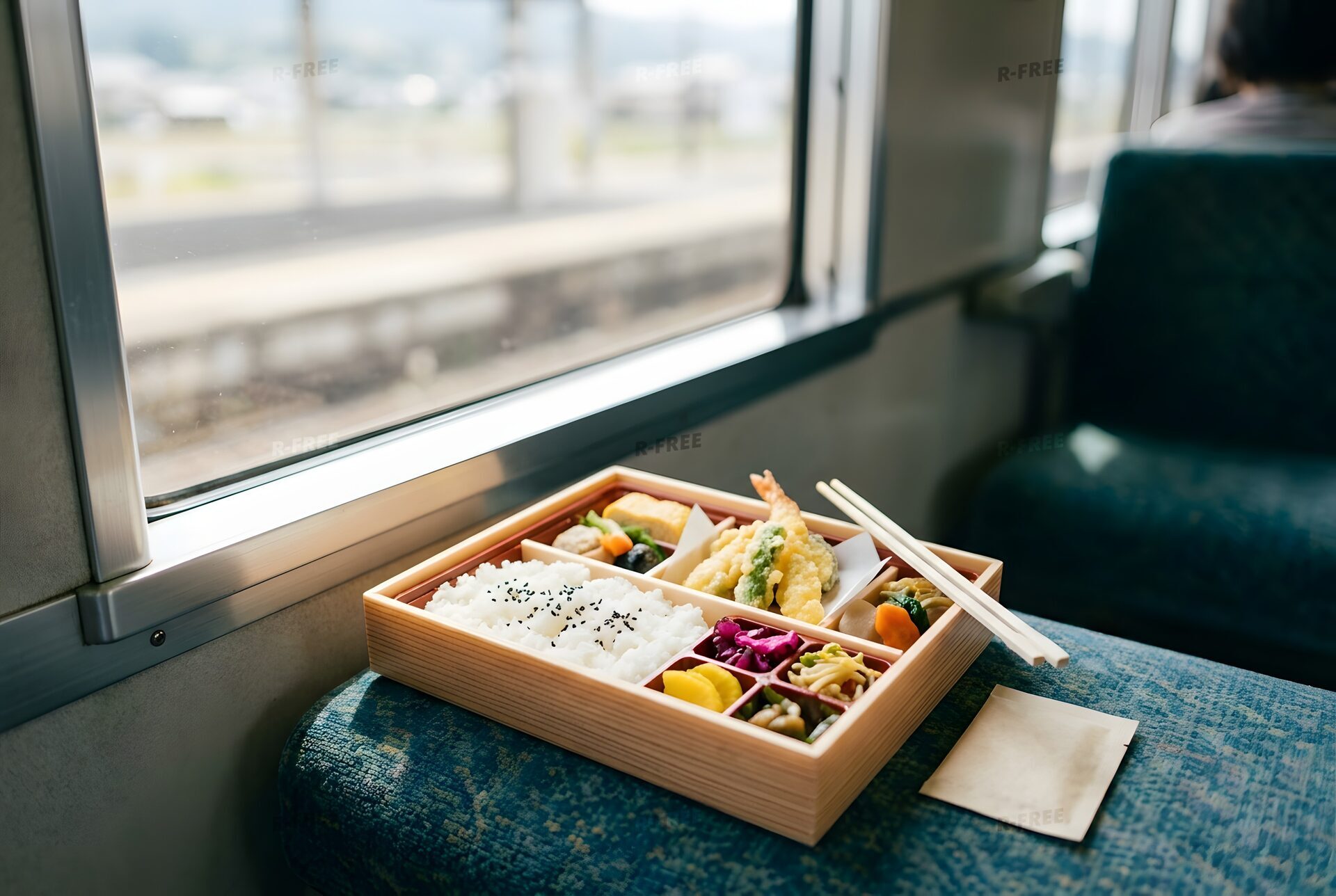 列車の座席で開ける駅弁