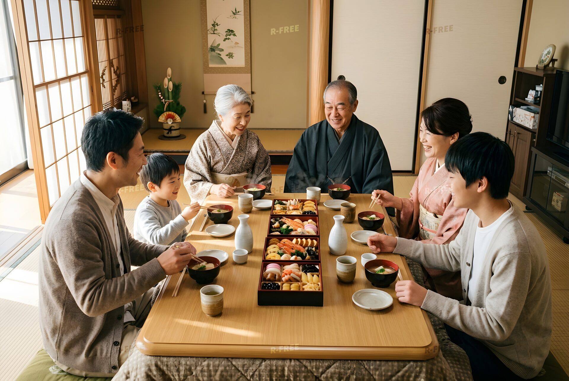 三世代でおせちを囲むお正月