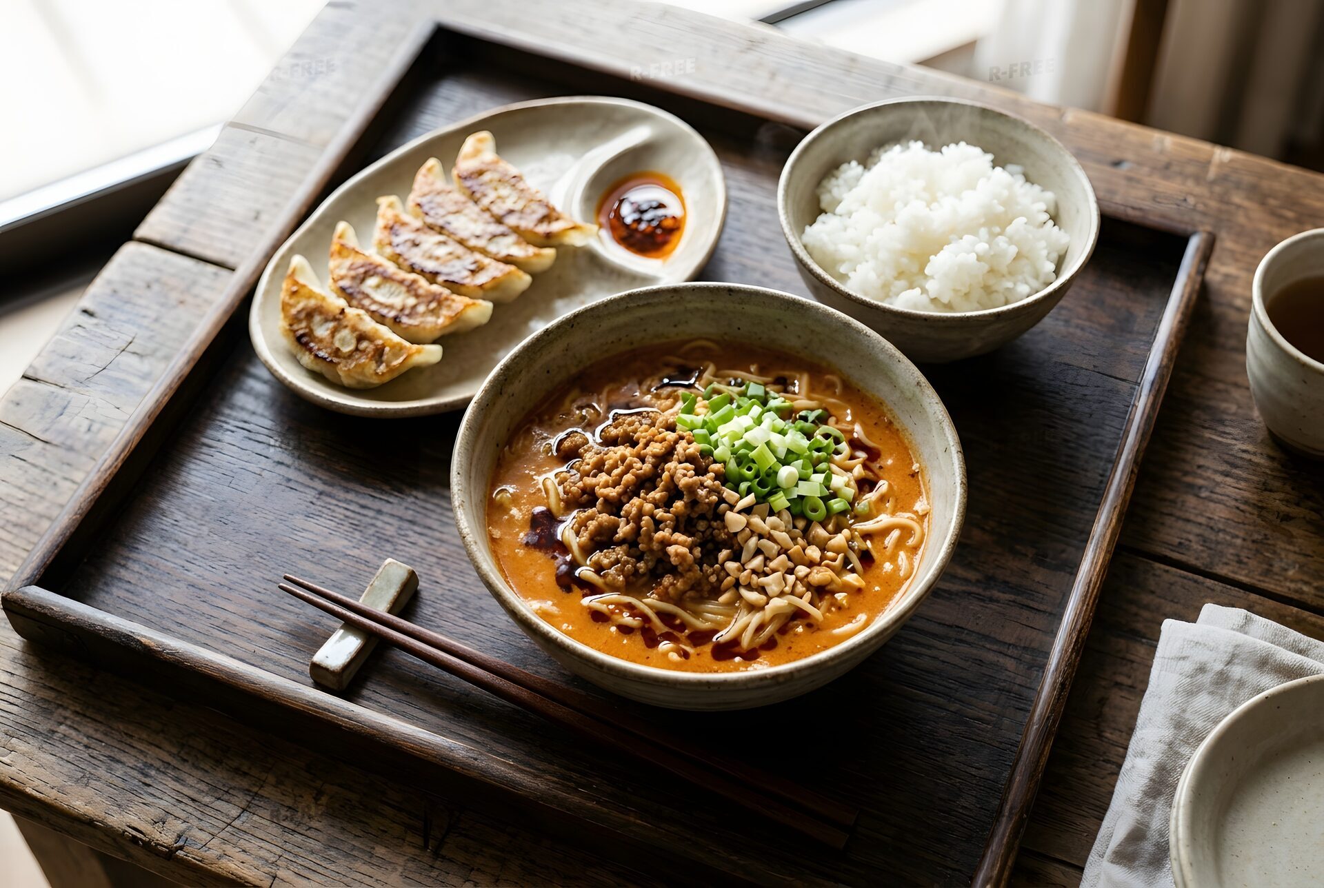 担々麺と小ライスと餃子のセット