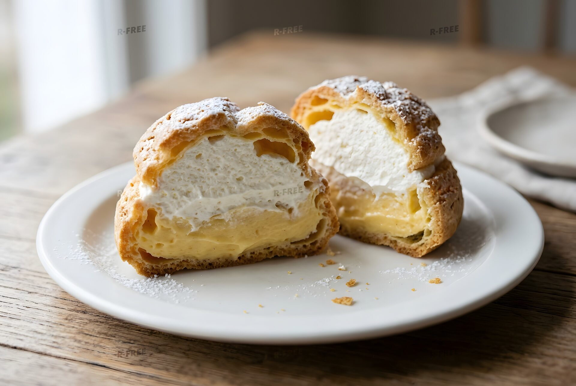 割るとクリームがあふれるシュークリーム