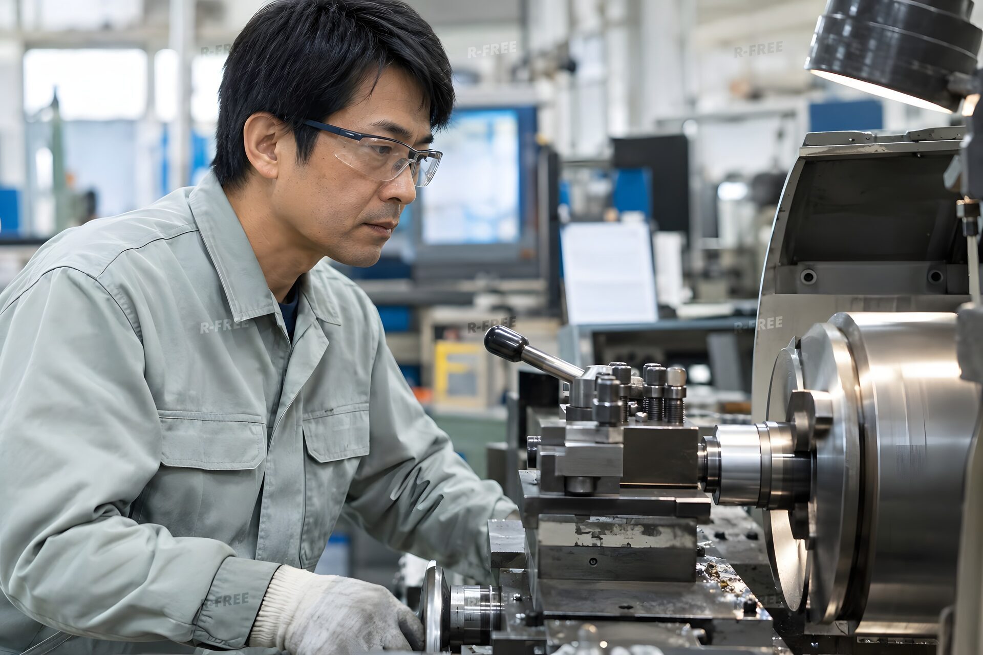 機械を操作する工場作業員