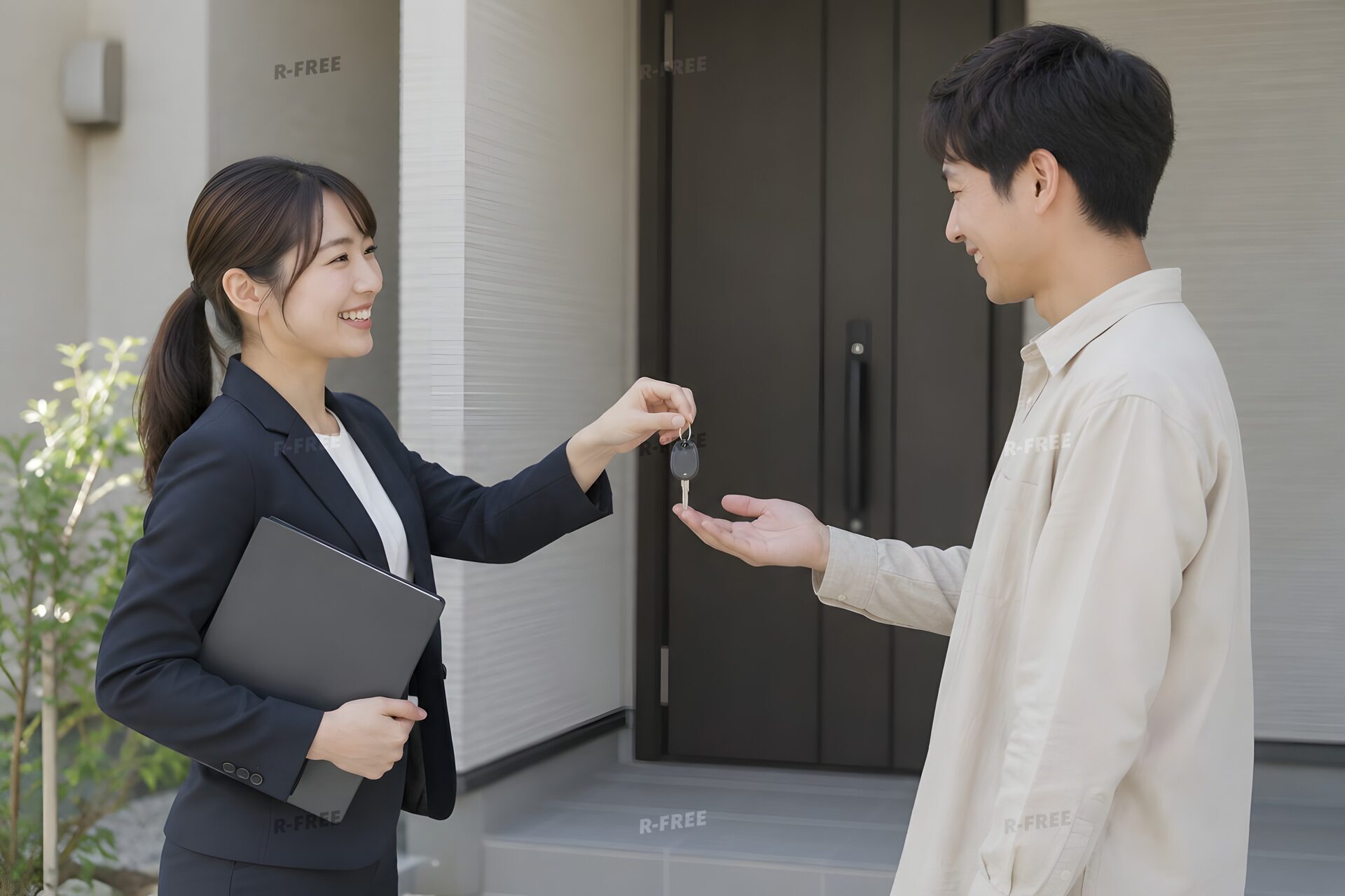 新居の鍵を渡す不動産営業