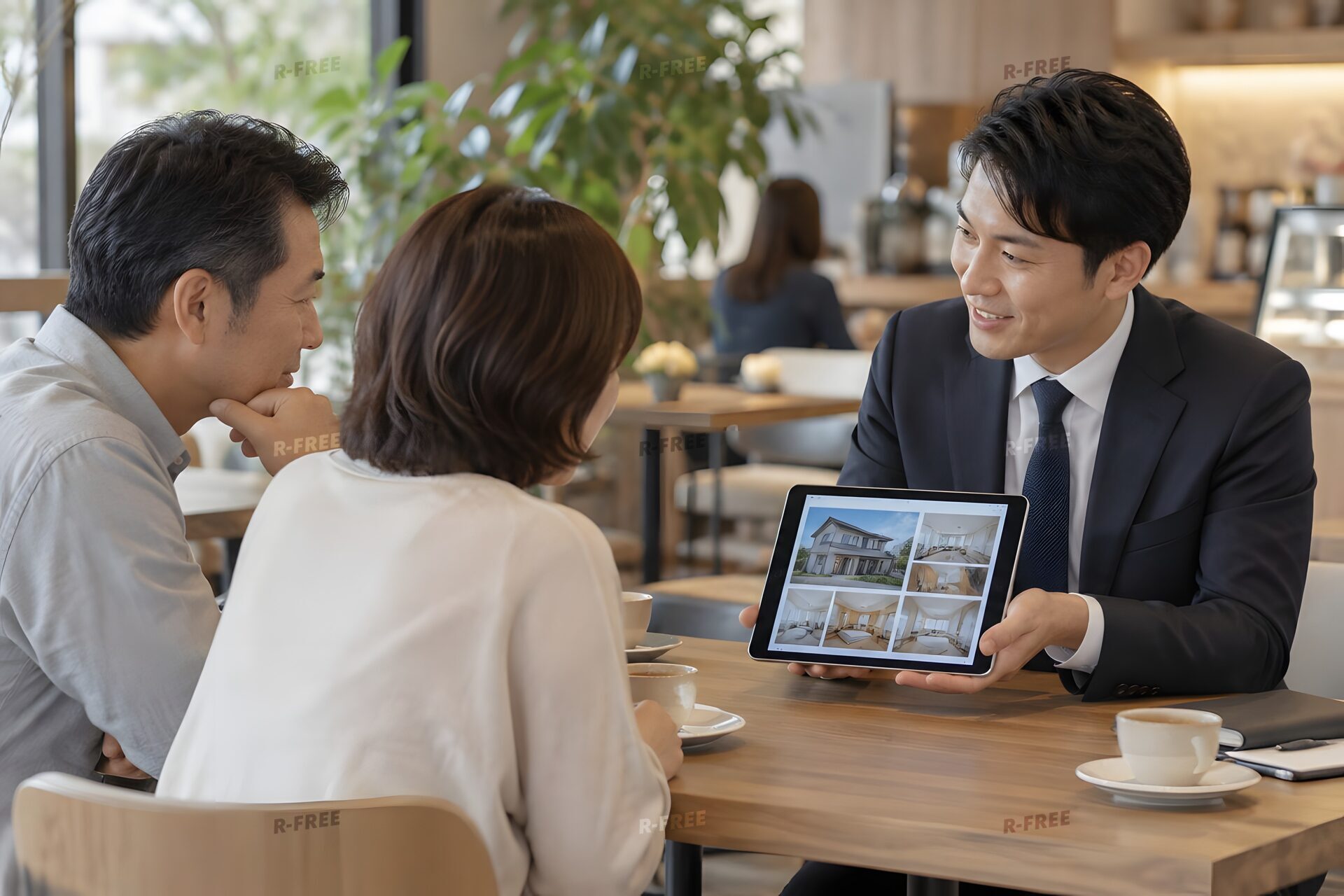 タブレットで物件を紹介する不動産営業