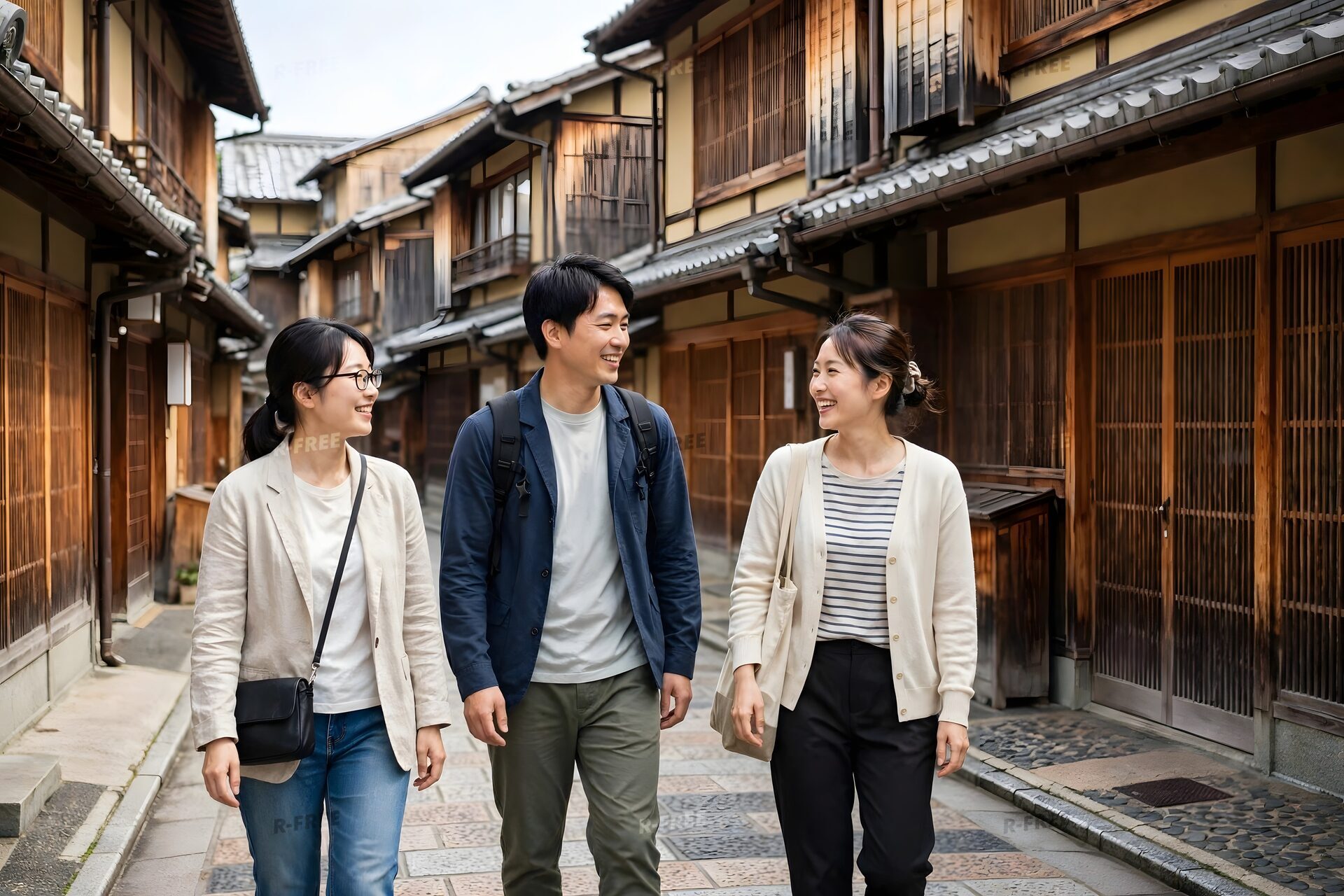 古い町並みを散策する観光客