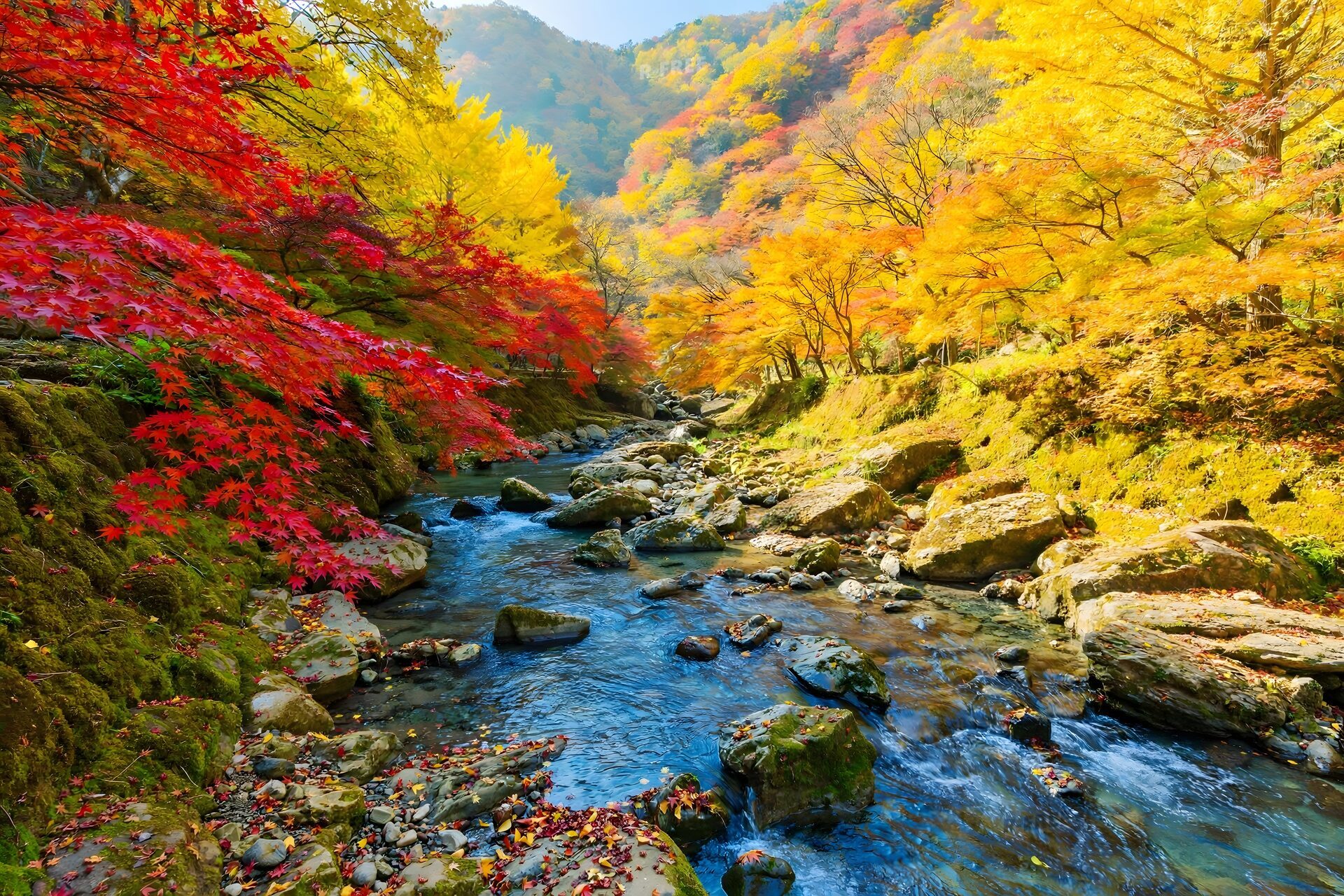 紅葉に彩られた渓流