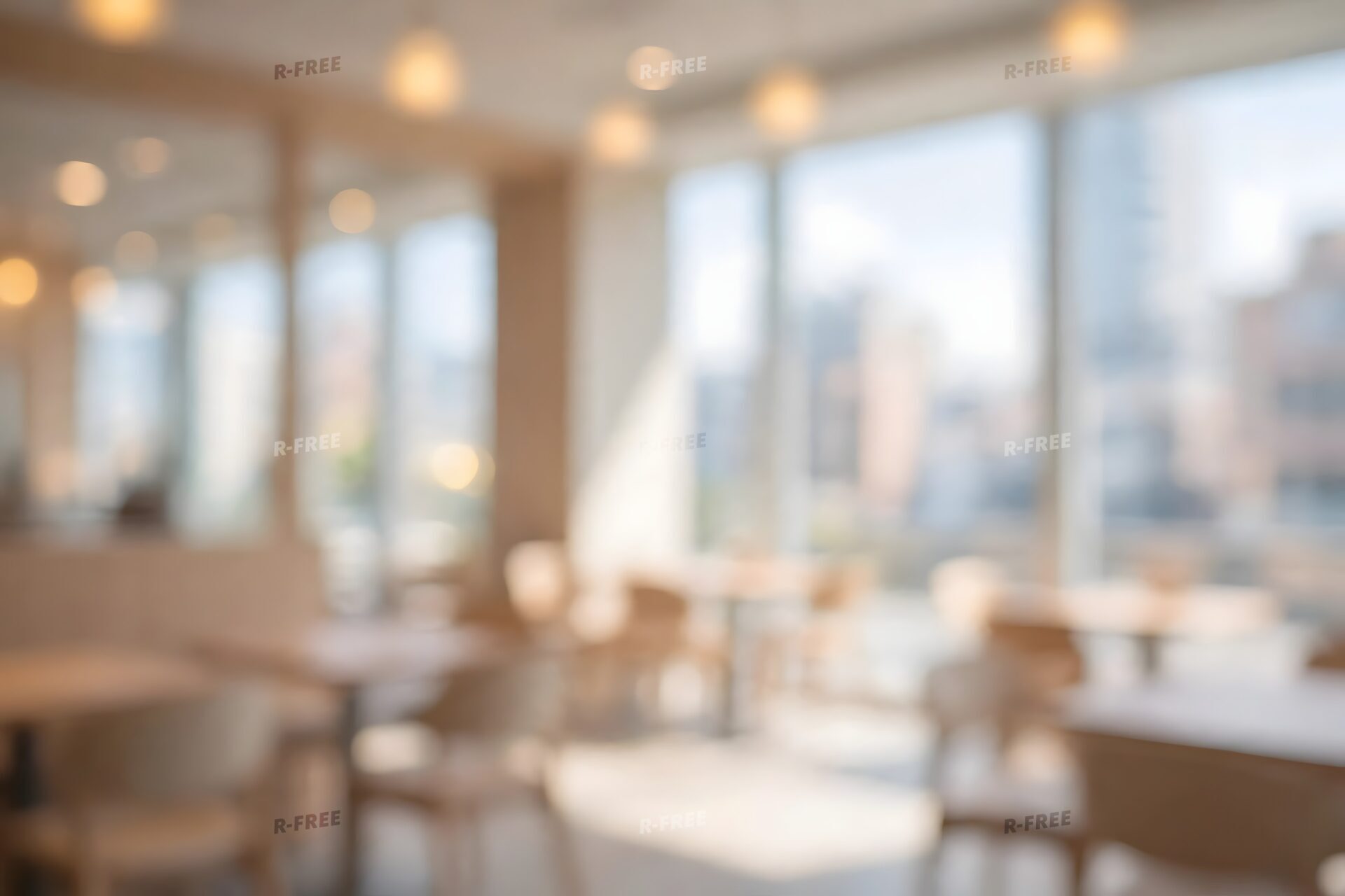 ぼかしたカフェの店内と光の玉