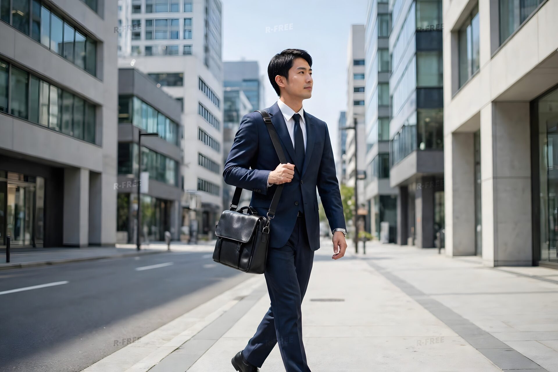 ネクタイ姿で街を歩く営業担当の男性