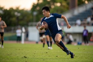 ボールを抱えて走るラグビー選手