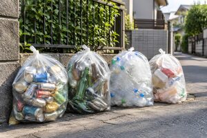 資源ごみの回収所に出された分別済みの袋