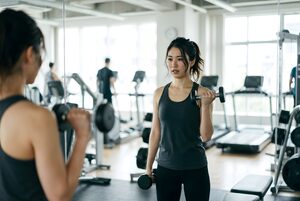 ダンベルを持ち上げる女性