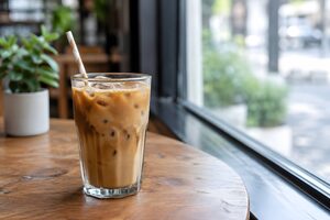 紙ストローを挿したアイスコーヒー