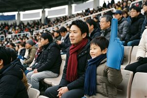 親子でスポーツ観戦をする父と息子