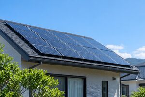 住宅の屋根に設置したソーラーパネル