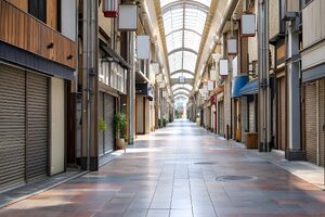 シャッターが閉まった商店街