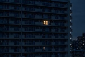 夜の団地にひとつだけ灯る窓