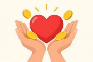 ハートと硬貨を包む手のイラスト