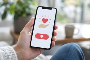 スマホで寄付をする手元