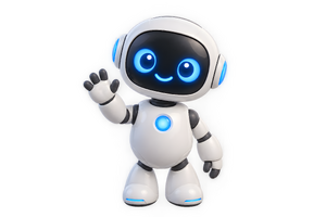 手を振る白い案内ロボット（背景透過）