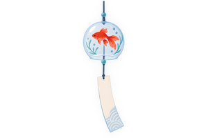 金魚柄のガラスの風鈴のイラスト（背景透過）