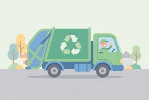 ゴミ収集車とリサイクルのイラスト